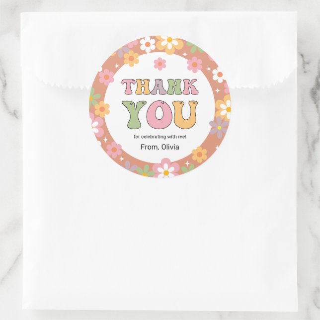 Groovy Daisies Hippie Birthday Vielen Dank Runder Aufkleber (Tasche)