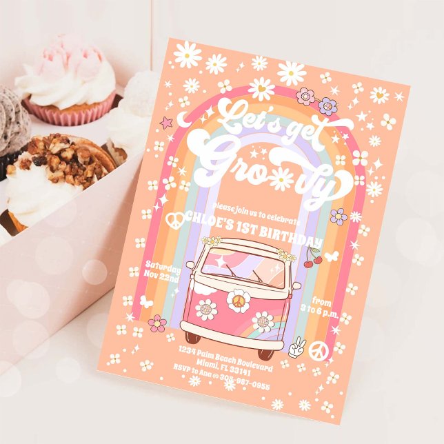 Groovy Daisy 1st Birthday Invitation (Créateur téléchargé)