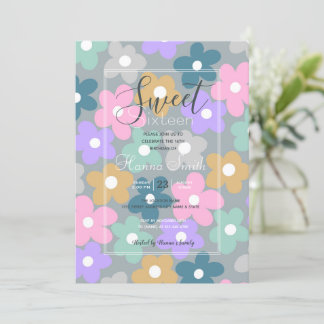 Groovy Daisy Blume Gray Retro Boho Floral Einladung