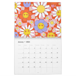 Groovy Daisy Blumen Karo, Y2K 90er Kalender