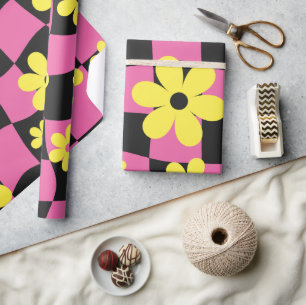 Groovy Daisy Blumen Karo, Y2K 90er Wrappin Geschenkpapier
