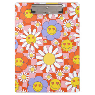 Groovy Daisy Blumen-Karomuster, Y2K 90er Klemmbrett