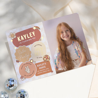 Groovy Daisy Boho Let's Party Foto Girl Birthday Folieneinladung