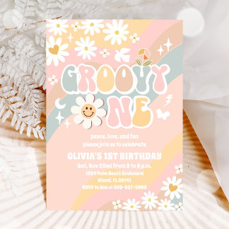 Groovy Daisy Einladung zum ersten Geburtstag