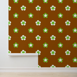 Groovy Daisy Floral - Braun, Limette & Weiß Tapete