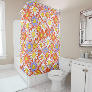 Groovy Daisy Floral Checkerboard, Y2K 90s Duschvorhang