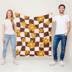 Groovy Daisy Floral Checkerboard, Y2K 90s Fleecedecke