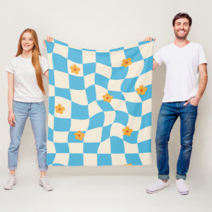 Groovy Daisy Floral Checkerboard, Y2K 90s Fleecedecke