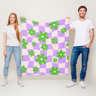 Groovy Daisy Floral Checkerboard, Y2K 90s Fleecedecke