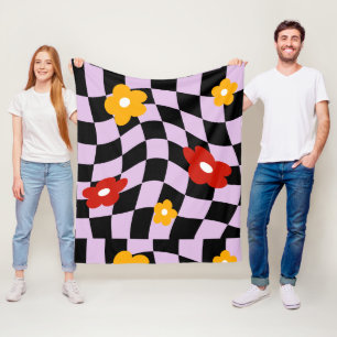 Groovy Daisy Floral Checkerboard, Y2K 90s Fleecedecke
