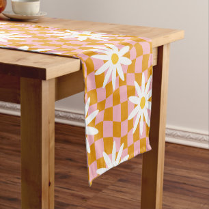 Groovy Daisy Floral Checkerboard, Y2K 90s Kurzer Tischläufer