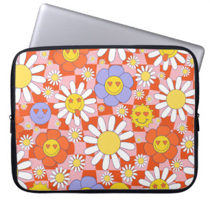Groovy Daisy Floral Checkerboard, Y2K 90s Laptopschutzhülle