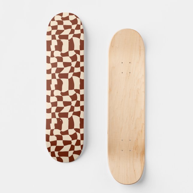 Groovy Daisy Floral Checkerboard, Y2K 90s Skateboard (Vorderseite)