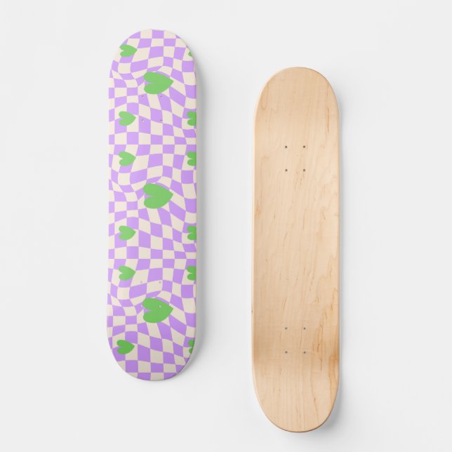 Groovy Daisy Floral Checkerboard, Y2K 90s Skateboard (Vorderseite)
