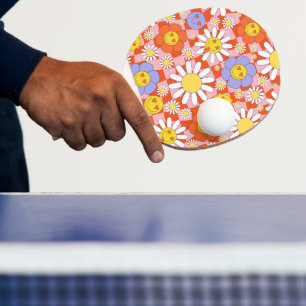 Groovy Daisy Floral Checkerboard, Y2K 90s Tischtennis Schläger