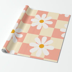 Groovy Daisy Floral Checkerboard, Y2K 90s Wrappin Geschenkpapier