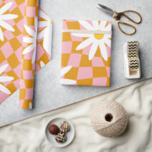 Groovy Daisy Floral Checkerboard, Y2K 90s Wrappin