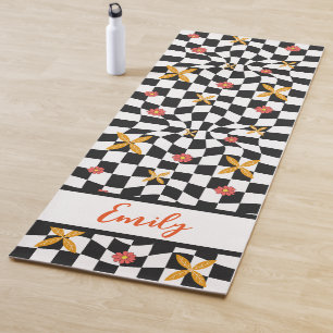 Groovy Daisy Floral Checkerboard, Y2K 90s Yogamatte