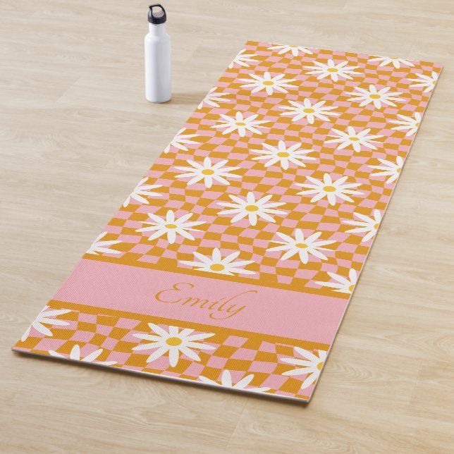 Groovy Daisy Floral Checkerboard, Y2K 90s Yogamatte (Beispiel)