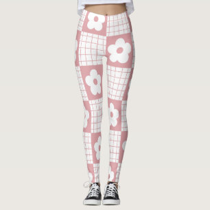 Groovy Daisy Floral Heart Checkerboard, Y2K 90s Leggings