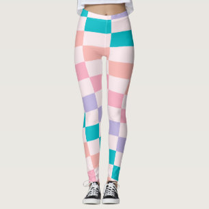 Groovy Daisy Floral Heart Checkerboard, Y2K 90s Leggings