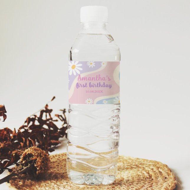 Groovy Daisy Geburtstagsparty Wasserflasche (Von Creator hochgeladen)