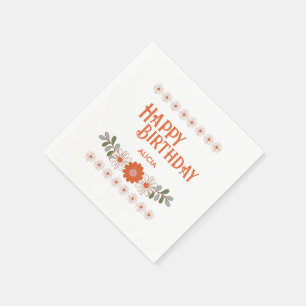 Groovy Daisy Hippie Flora Leaf Happy Birthday Serviette