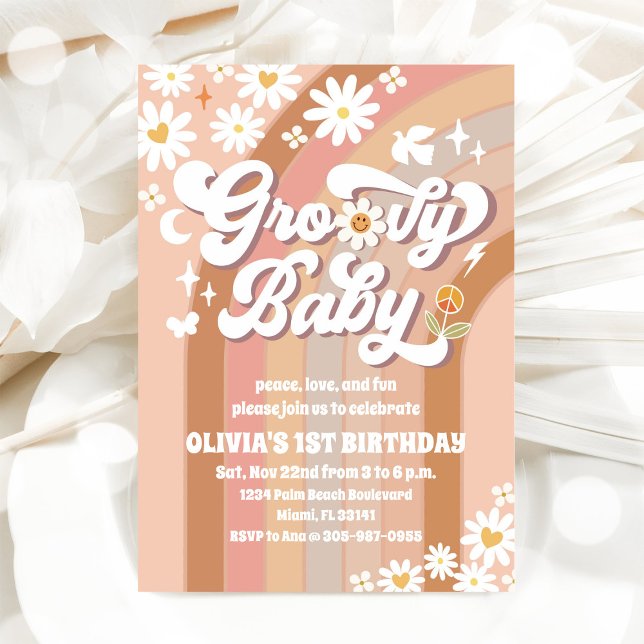 Groovy Daisy Rainbow Birthday Invitation (Créateur téléchargé)