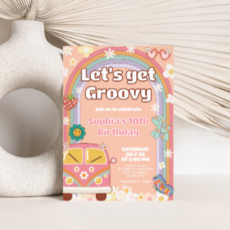 Groovy Daisy Rainbow Birthday Party Einladung