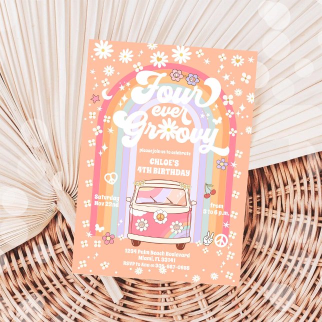 Groovy Daisy Regenbogen Geburtstagseinladung Einladung (Von Creator hochgeladen)