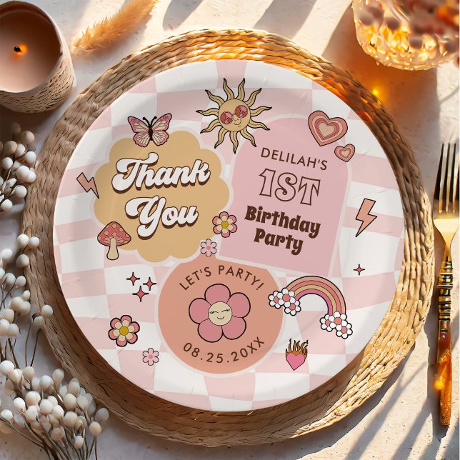 Groovy Daisy Retro 1. Geburtstag Party Pappteller (Von Creator hochgeladen)