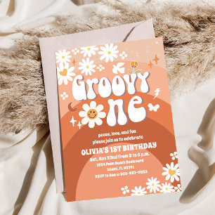 Groovy Daisy Retro 1. Geburtstagseinladung Einladung