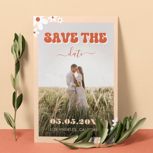 Groovy Daisy Retro Hippie 70er Seventies Wedding Save The Date (Von Creator hochgeladen)