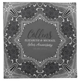 Groovy Dark Damask Schwarz-weiß Fraktal Lace Serviette