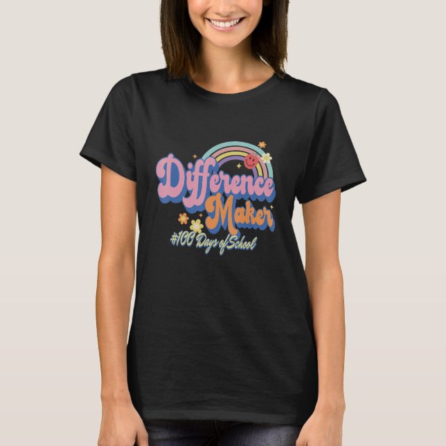 Groovy Difference Maker Rainbow 100 Days of School T-Shirt (Vorderseite)