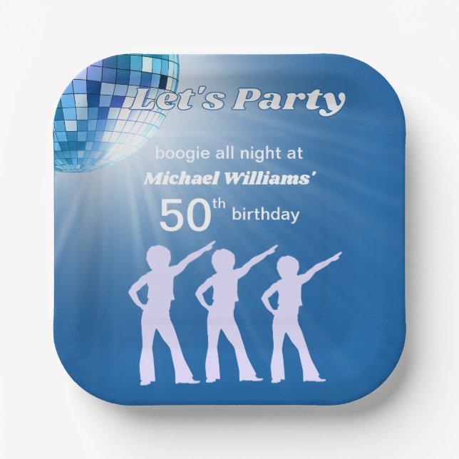 Groovy Disco Ball Blue Mans 50th Birthday Pappteller (Vorderseite)