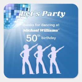Groovy Disco Ball Blue Mans 50th Birthday Quadratischer Aufkleber