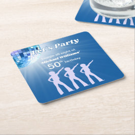 Groovy Disco Ball Blue Mans 50th Birthday Rechteckiger Pappuntersetzer