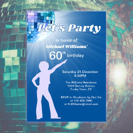 Groovy Disco Ball Blue Womans 60. Geburtstag Einladung