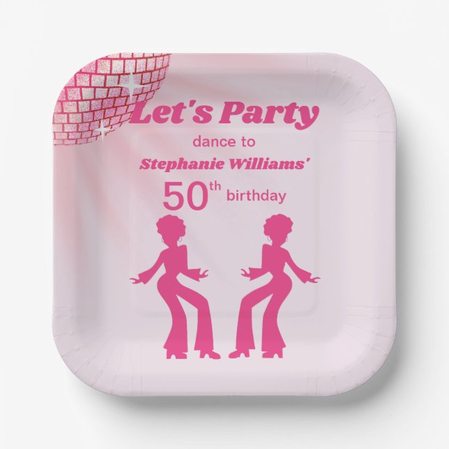 Groovy Disco ball Pink Purple Womans 50th Birthday Pappteller (Vorderseite)