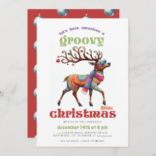 Groovy Disco Hippie Reindeer Funny Christmas Party Einladung