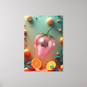 Groovy Disco-Kugel Erdbeere Frucht Pop Art Wand Leinwanddruck