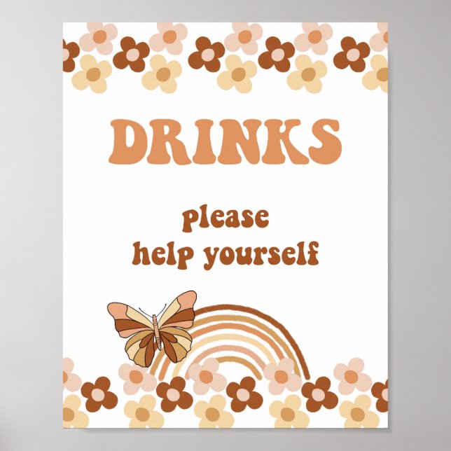 Groovy Drinks Party signieren Retro Hippie Poster (Vorne)