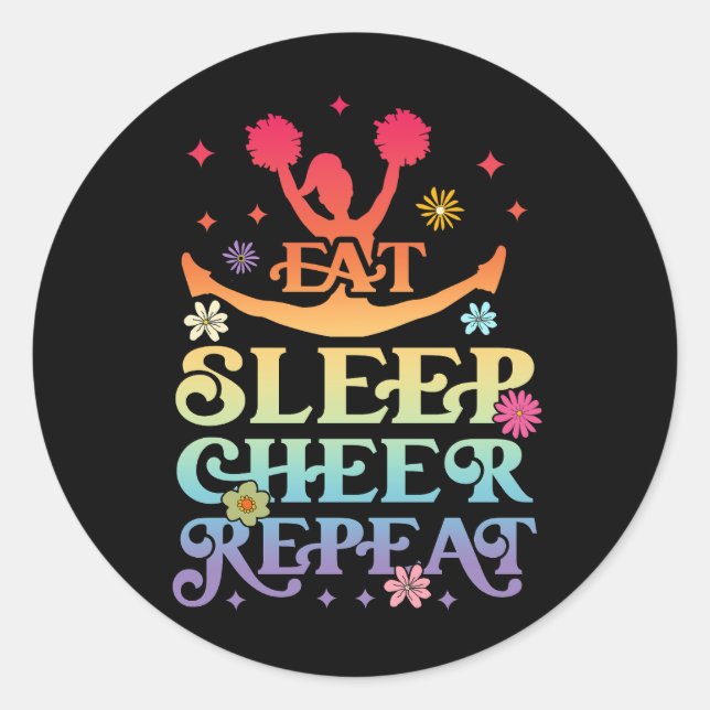 Groovy Eat Sleep Cheer Wiederholung Cheerleader Ch Runder Aufkleber (Vorderseite)