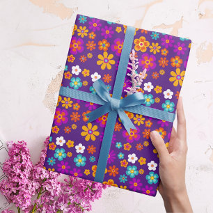Groovy Eine bunte Retro-Blumen-Geburtstagsfeier Geschenkpapier