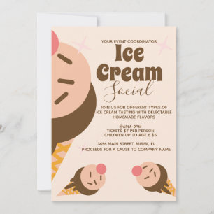 Groovy Eiscreme-Kegel-Sozial-Flieger Einladung