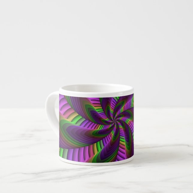 Groovy Energetic Colorful Neon Fraktal Pattern Espressotasse (Vorderseite Links)
