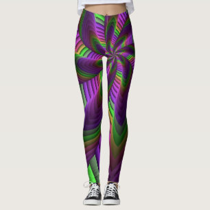 Groovy Energetic Colorful Neon Fraktal Pattern Leggings