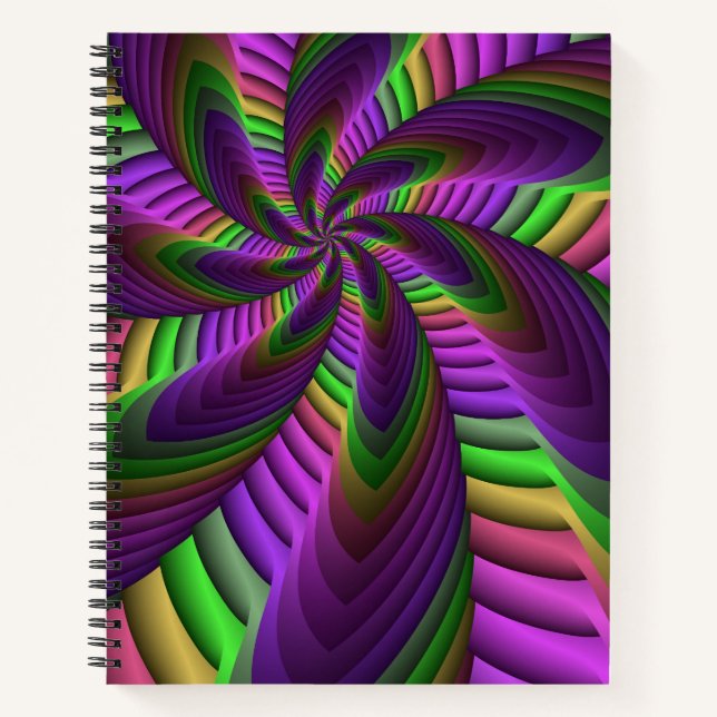 Groovy Energetic Colorful Neon Fraktal Pattern Notizbuch (Vorderseite)