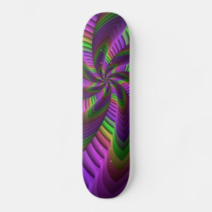 Groovy Energetic Colorful Neon Fraktal Pattern Skateboard